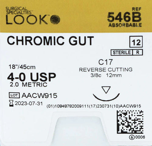 Look Sutures, Chromic Gut , 4-0, 18