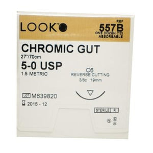Look Chromic Gut 5-0, 27" Length, C6 Needle, 557B, 12/Box