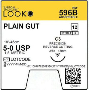 Look Plain Gut Sutures 5-0 C3 Needle - 12/Box (596B)