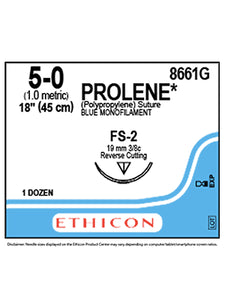 Ethicon- Sutures Prolene Blue 5-0 FS-2, 3/8, 18", #8661G 12/Box POLYPROPYLENE
