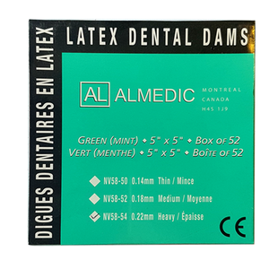 Almedic 5"x5" Latex Rubber Dams  Medium Green 52/Bx #NV58-52