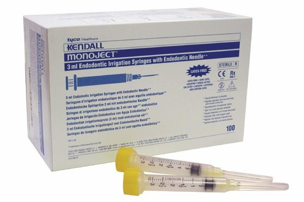 Monoject Endo Irrigation Syringe with Needles 27G Yellow 100/Box #8881513850