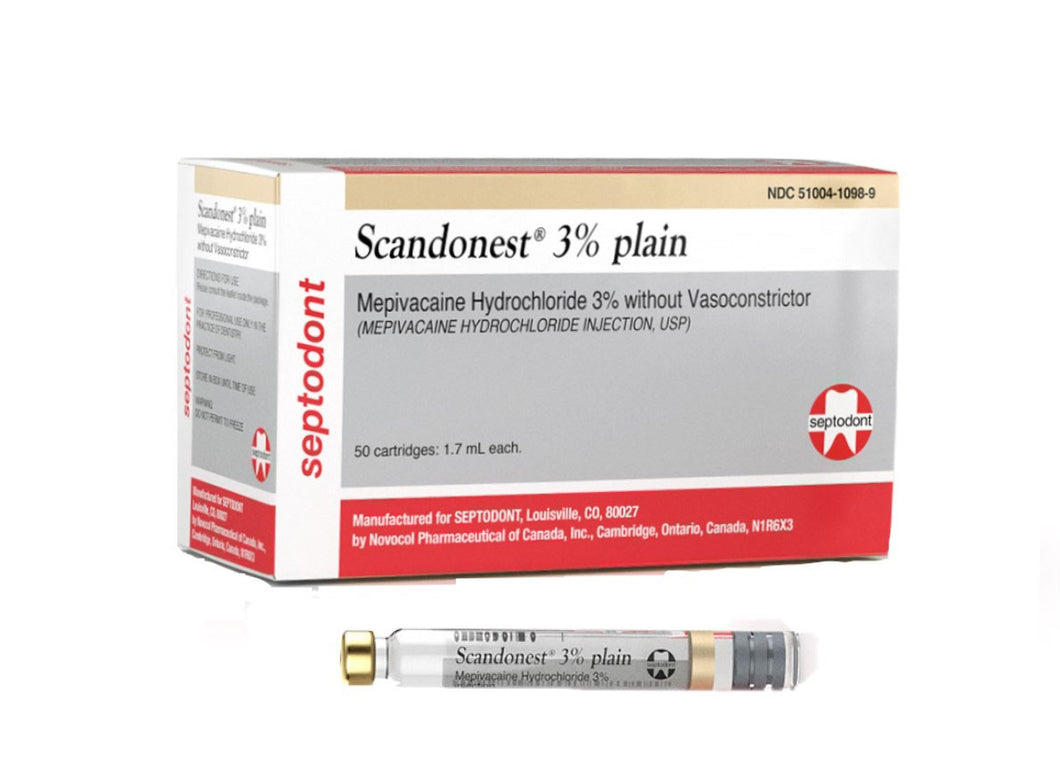 Septodont, Scandonest, 3%, Plain, Mepivacaine, 50/Bx #99203