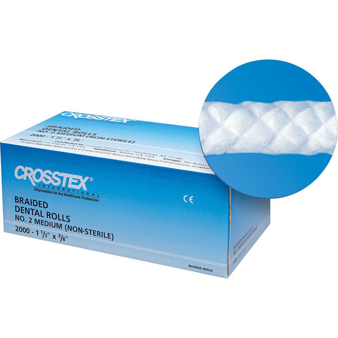 Crosstex-Braided Cotton Rolls No. 2 Medium (Non-Sterile)- 2000/Box#DNCB