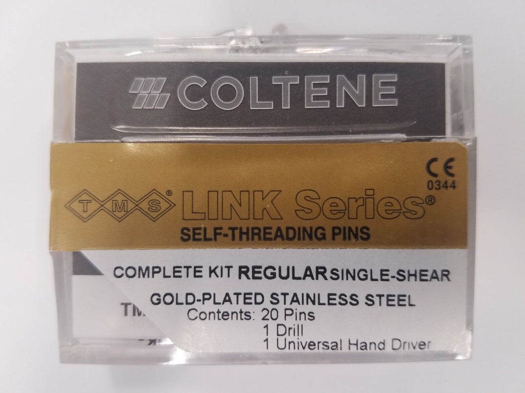 Coltene TMS Link Self-Threading Pins, Complete Kit/Regular Single Shear- Gold-Plated #L541 20/Pk